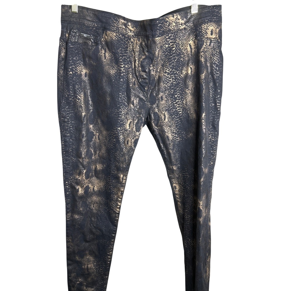 Coco + Carmen Womens XL Black Gold Metallic Snakeskin Foil Slim Pull On Pants